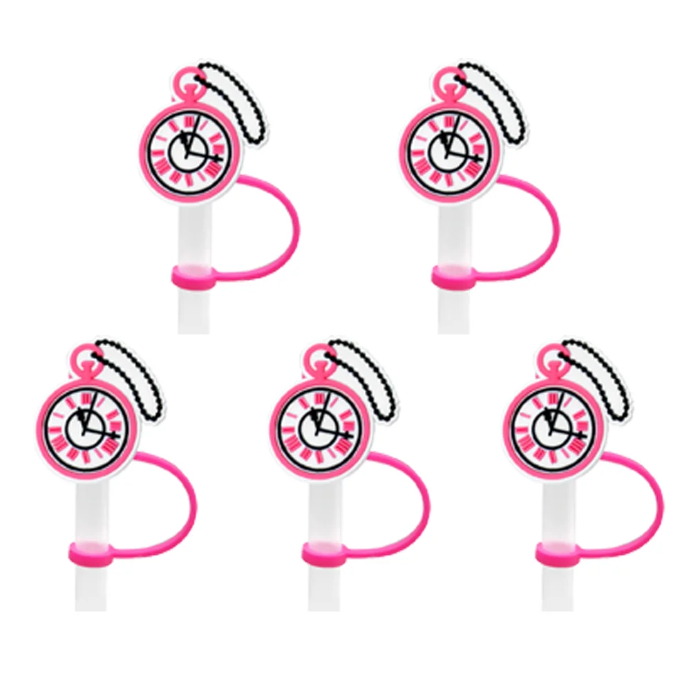 Tappo di paglia in Silicone con corona rosa da 5 pezzi per bicchieri, decorazioni per accessori per Topper in paglia da 8mm, tappo di copertura in