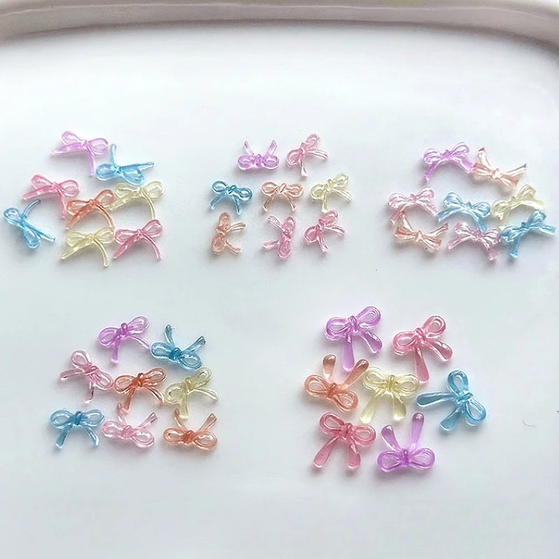 Mini Colorful Resin Bowknot Ice Transparent Cute Bow Tie Rhinestones Ribbon Nail Art Decorations Manicure Accessories Wholesale
