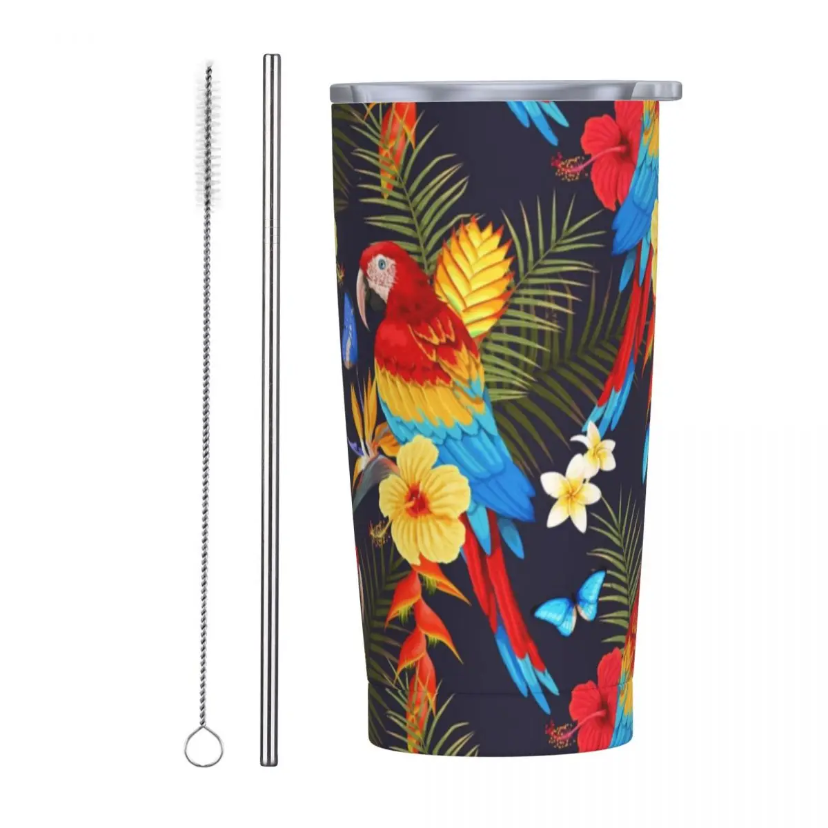 Cockatiel Macaws Insulated Tumbler with Straws Exotic Tropical Birds Parrots Vacuum Coffee Mugs Double Wall Car Bottle Cup, 20oz