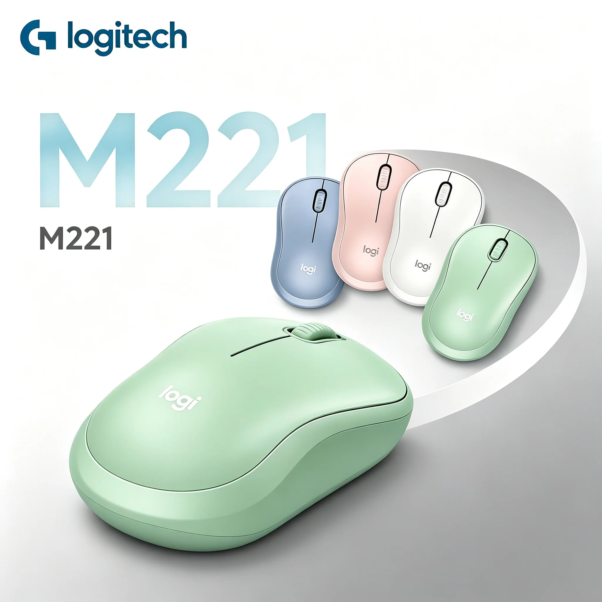 Logitech M221 Wireless Silent Mouse Ergonomic Curved Shape Mice for All Day Use