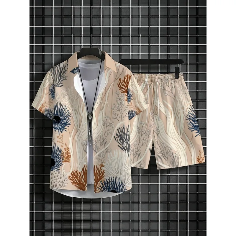 Summer Men Two Piece Printed Shirt Shorts Set Quick Dry Lightweight Comfortable Beach Resort Swim Pool Vacation Travel Matching view 3