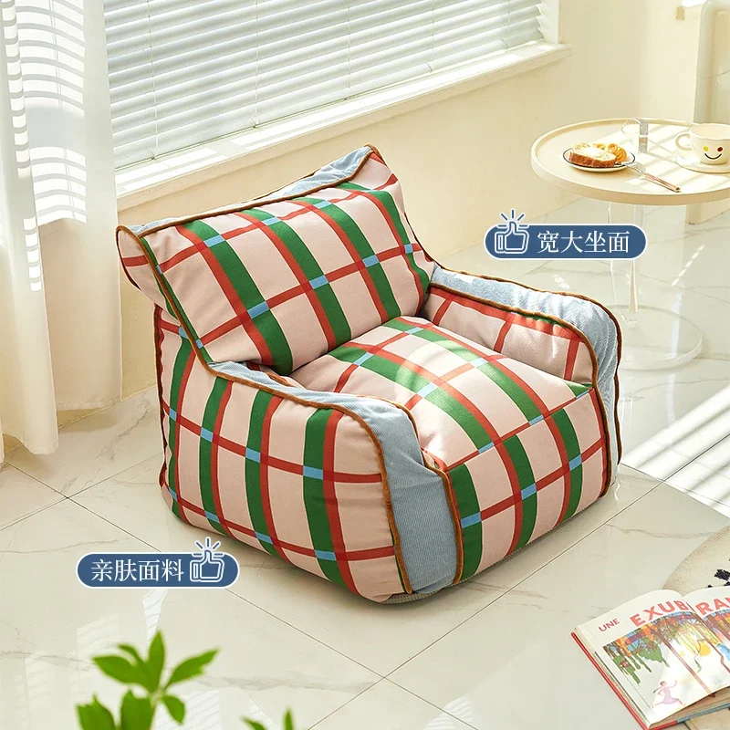 Simple retro plaid lazy sofa, single bean bag back chair, living room casual tatami