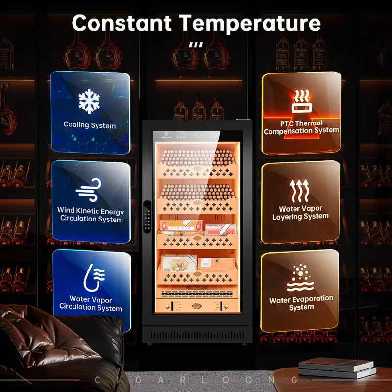 80C2 CIGARLOONG 1200 Uds gabinete de cigarros de temperatura y humedad constante de gran capacidad con WIFI y huella digital