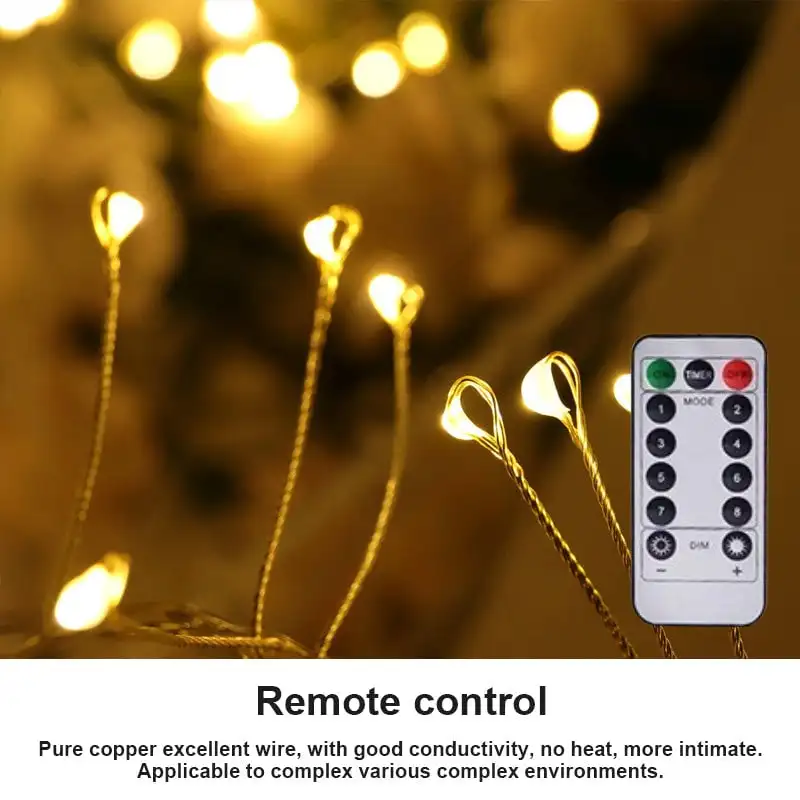 1.5M3M/6M/9M LED Christmas Garland Light Starry Cluster Light With Remote USB Powered Firecracker Copper Wire Fairy String Light