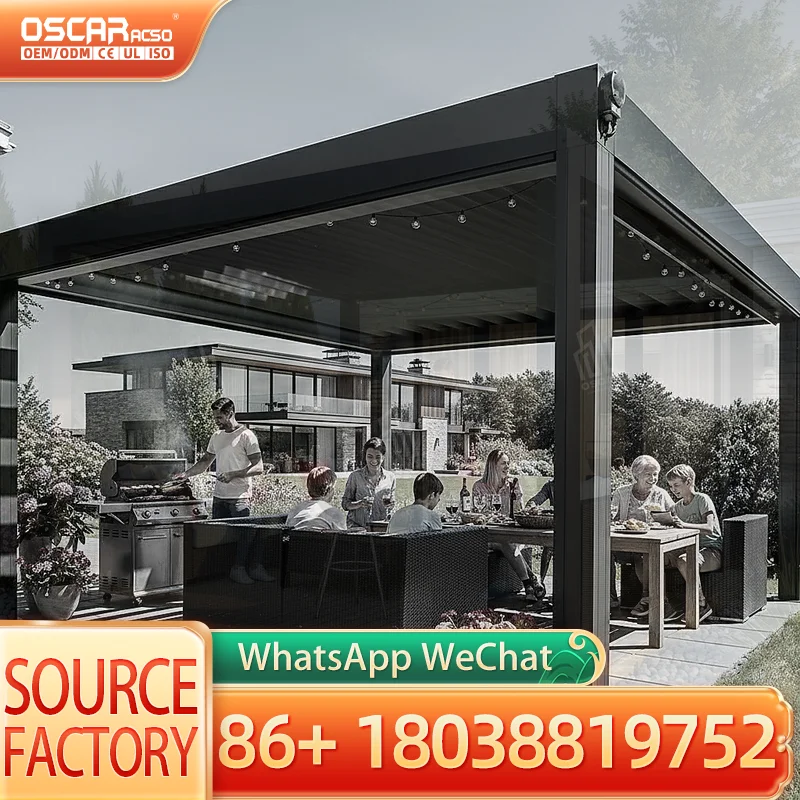 Motorized Aluminum Outdoor Gazebo Waterproof Sun Shade With Side Screen Bioclimatic Pergola For Garden Patio Poolside pergola
