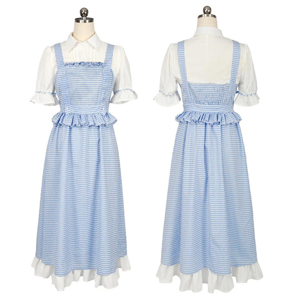 

Game Identity ⅤCosplay Costume Dorothy Disguise Full Sets Blue Lattice Dresses for Kids Adult Halloween Carnival Party Roleplay