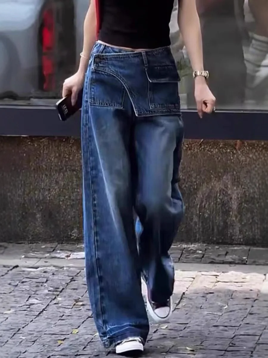 Large Size Wide-leg Jeans Women's Early Autumn 2025 New High Waist Fat Mm Thin Loose American Retro Straight Pants Baggy Pants