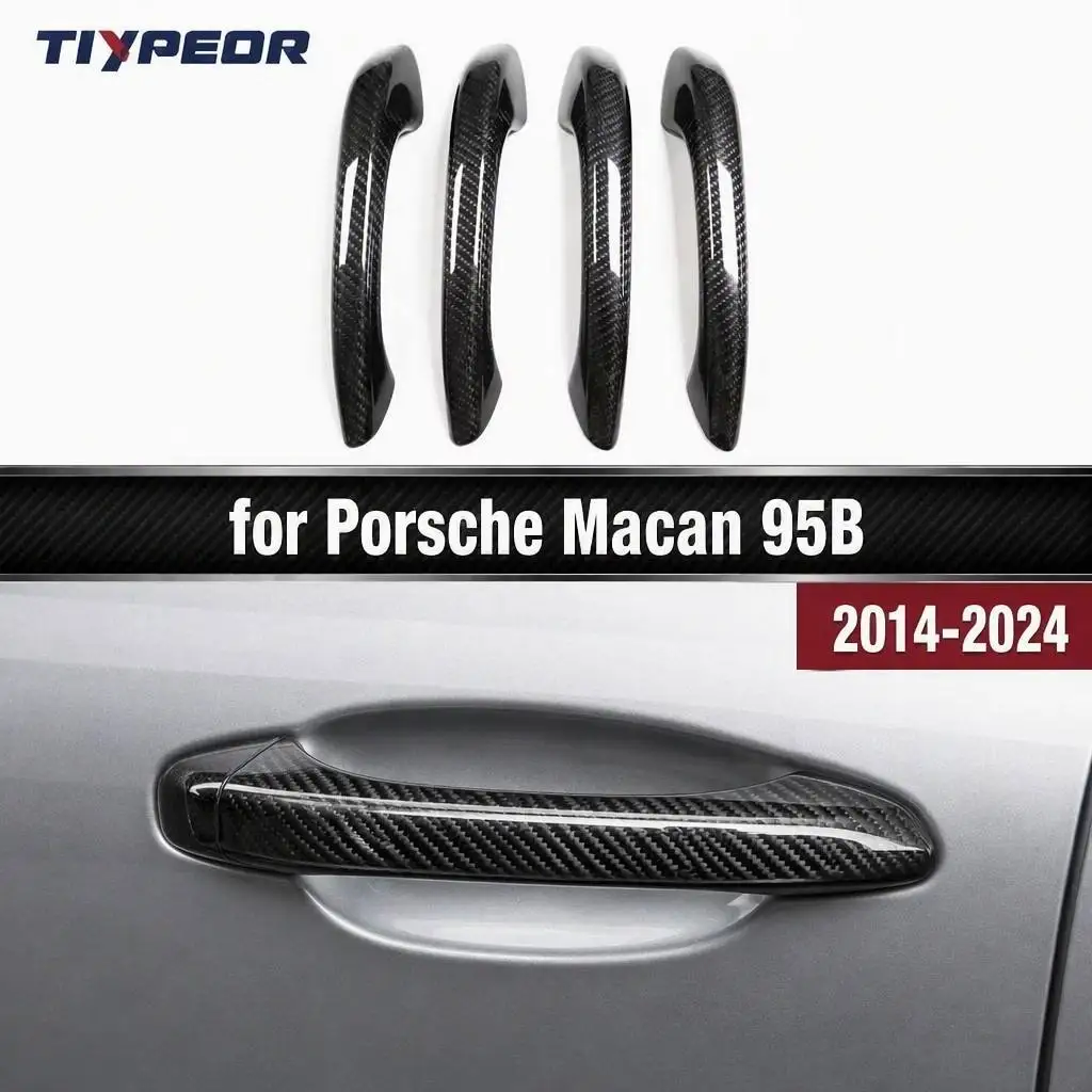 Tiypeor Dry Carbon Half Wrap Door Handle Cover Overlay for Porsche Macan 95B 2014-2024 Exterior Trim Automotive decorative part