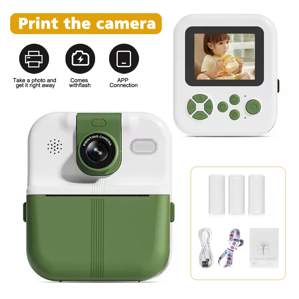 Kids Camera Instant Print 1080P HD Children Digital Camera for Boys Girls Birthday Gifts Toys Thermal Print Small Camcorder 32G