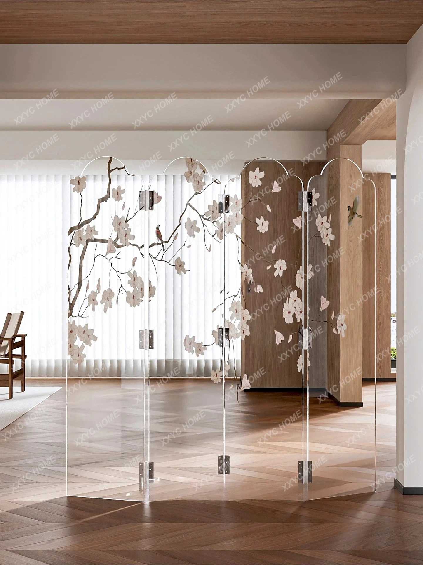 ZH New Chinese acrylic screen simple living room foldable mobile blocking semi-transparent light-transmitting screen