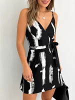 Vestido de mujer novedad de verano Sexy cuello en V faja cintura vestido de tirantes cortos vacaciones ocio cómodo elegante ropa Casual