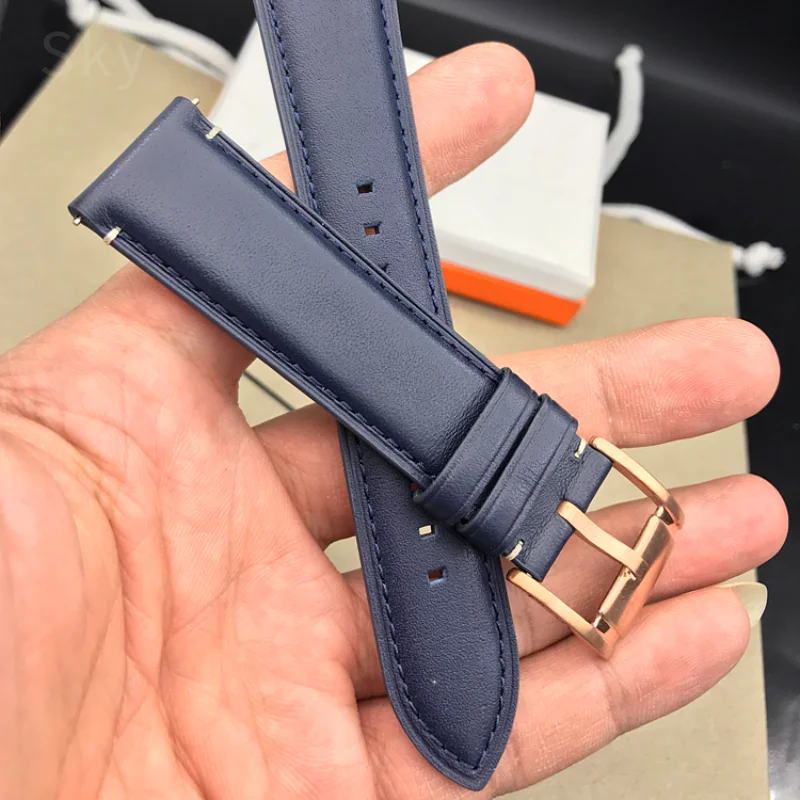 

Genuine Leather Watch Strap for Fossil Waterproof Cowhide Dark Blue Rose Steel Buckle 22mm 24mm Universal Watchbands