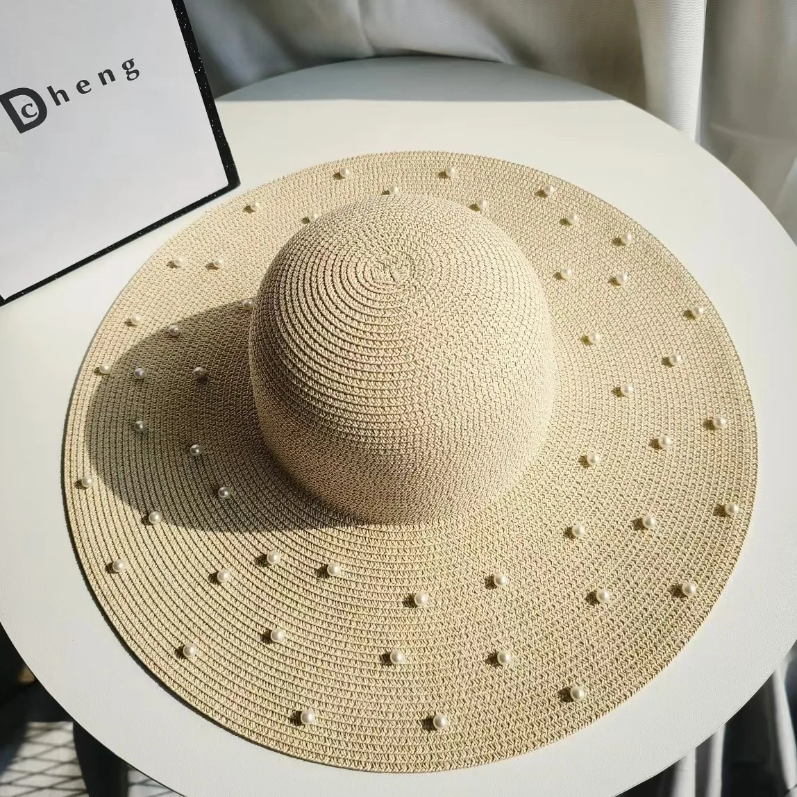Handgefertigter Perlen-Strohhut für Damen, Sommerhut mit breiter Krempe, Jazz-Kappe, Urlaubshut, Sonnenschutz, Strandhut – Detail 10