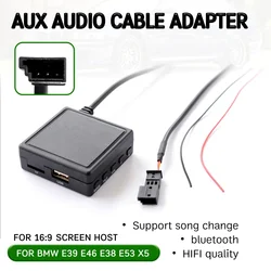For BMW E46 E39 E53 X5 bluetooth Aux Receiver Cable with USB,microphone Hands-free Aux Adapter for 16:9 Large Screen Head Unit
