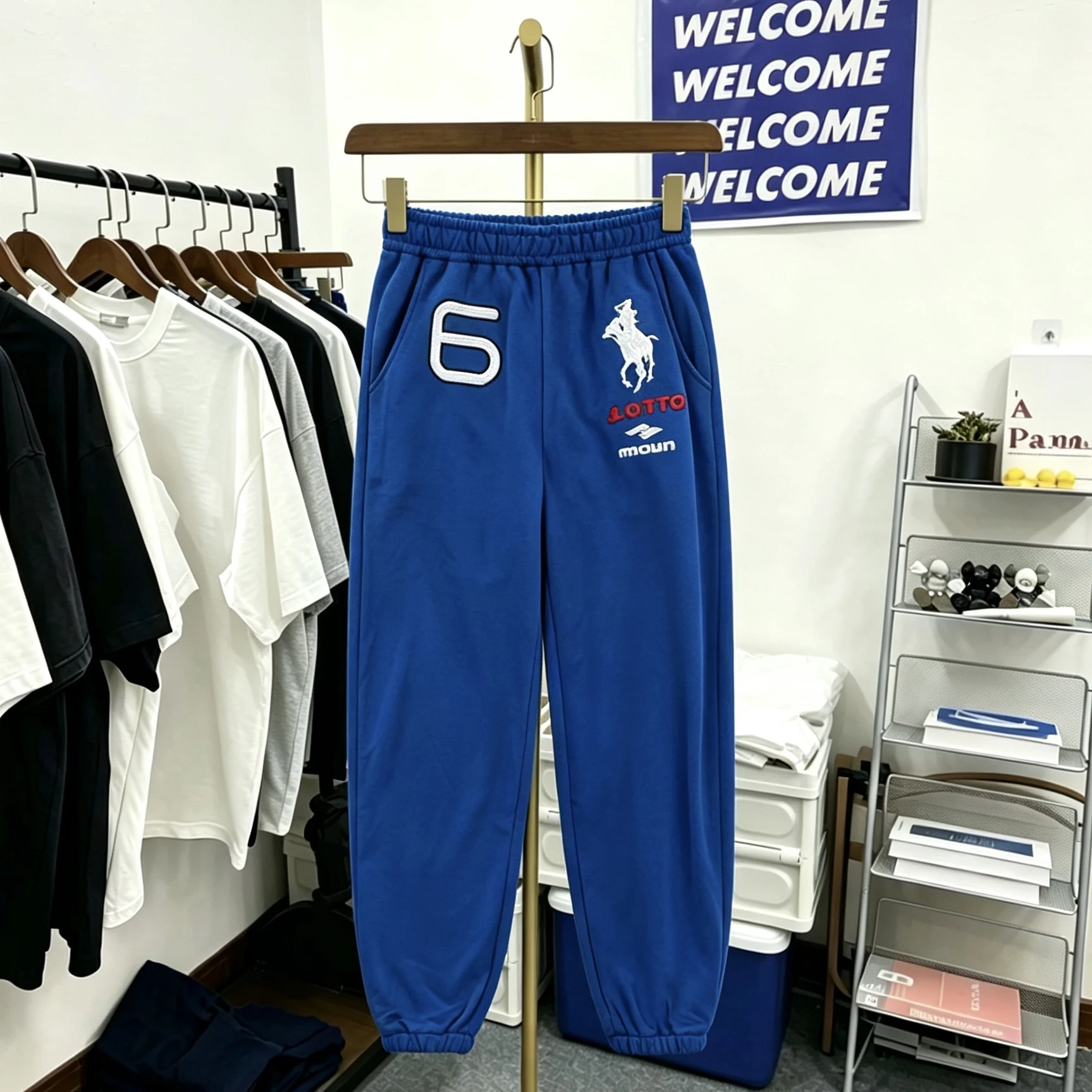 Mowalola High Street Retro Embroidered War  Knitted Loose Fit Casual Sports Long Pants Street Style Cotton Terry