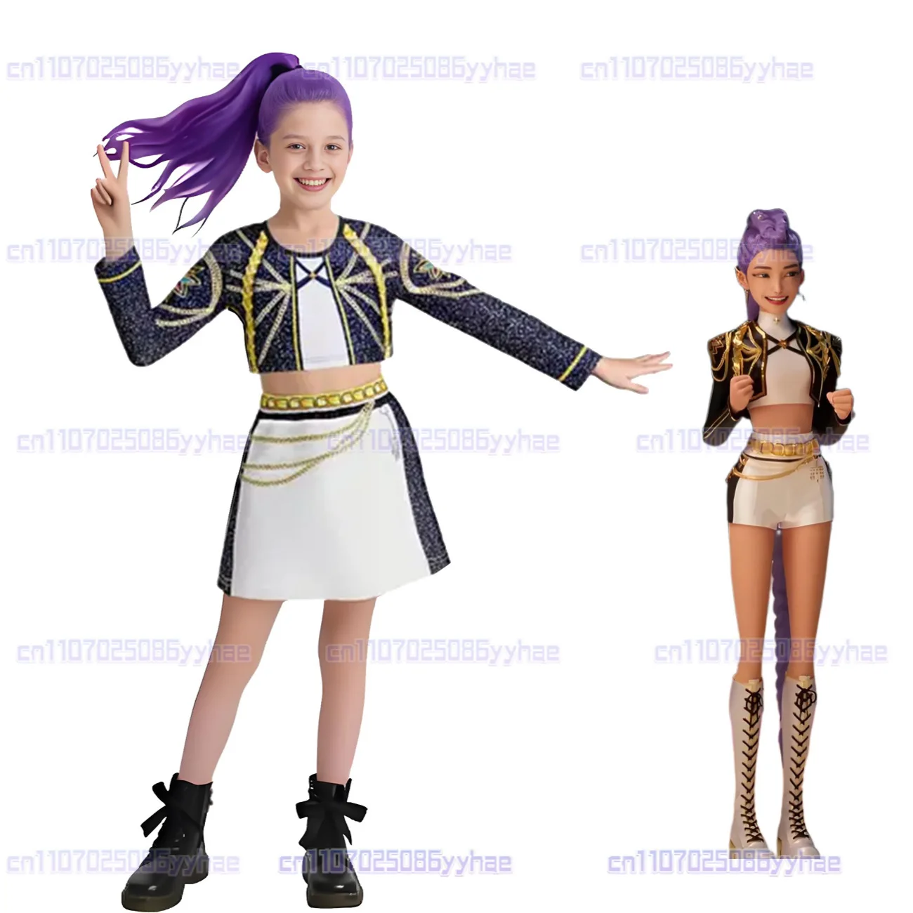 Kids Zoey Rumi Mira Stage Outfits Cosplay Girls Black Costume Uniform Halloween Party Role Playing Printed Fancy Dress Up Suits
