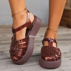 Sandalias romanas con plataforma y Punta cerrada para mujer, zapatos de gelatina a la moda, Material de Pvc suave, Verano