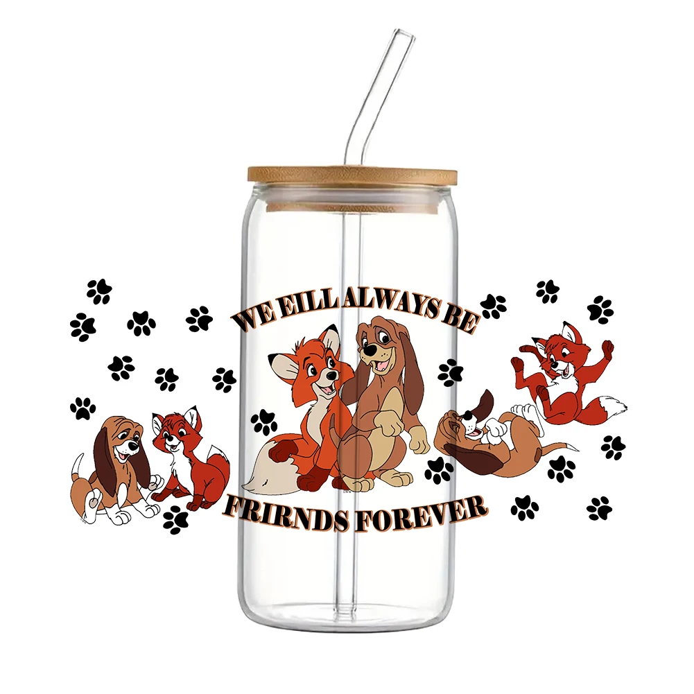 MINI Disney The fox and The hound Pattern UV DTF Transfer Sticker Waterproof Transfers Decals For 16oz Glass Cup Wrap Stickers