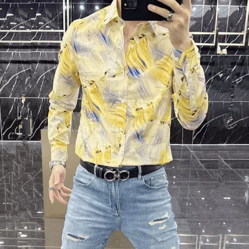 

Весенняя новинка Y2K Роскошное мужское платье с длинным рукавом Розовая рубашка Брендовое качество Винтажный принт Мужские дизайнерские социальные рубашки Camisas De Hombre