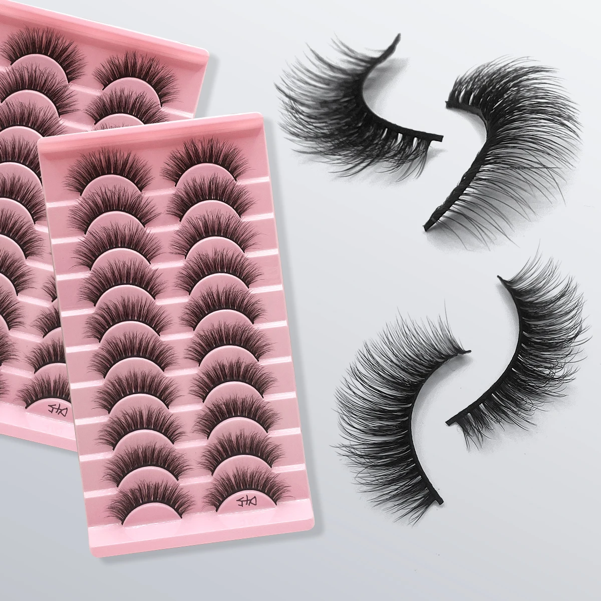 اليدوية فو رموش بالمنك 10 أزواج الطبيعية عارية ماكياج الرموش الصناعية محاكاة عبر فوضوي العين ثلاثية الأبعاد مجعد جلدة