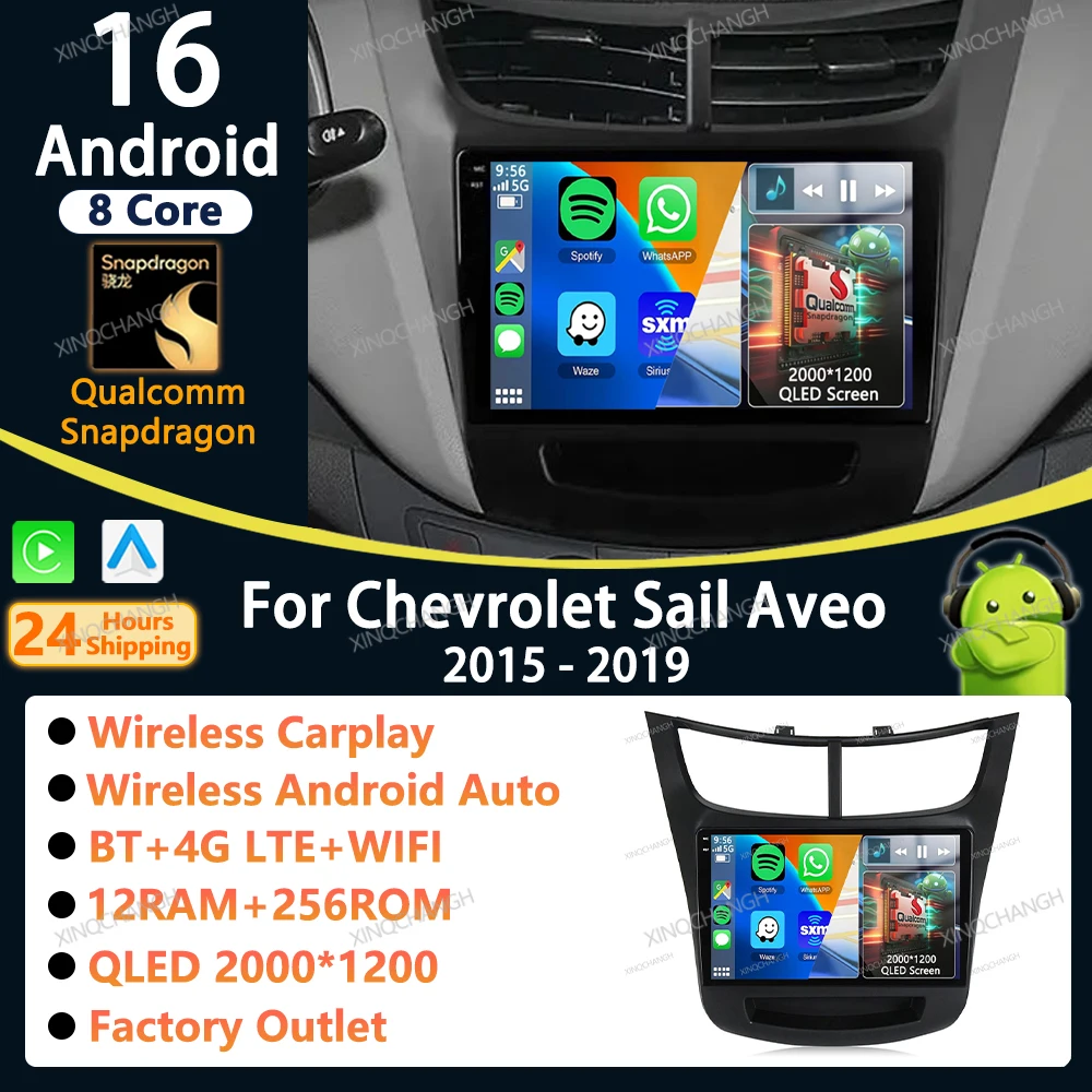 Android 16 Car Radio Carplay Auto For Chevrolet Sail Aveo 2015 - 2019 Dash Fitting Panel Kit Stereo Head Unit Video Audio 2 DIN