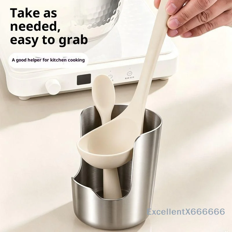 2 in 1 Stainless Steel Spoon Rest Lid Stand Anti-rust Non-slip Kitchen Countertop Organizer for Stove Side Utensil Storage