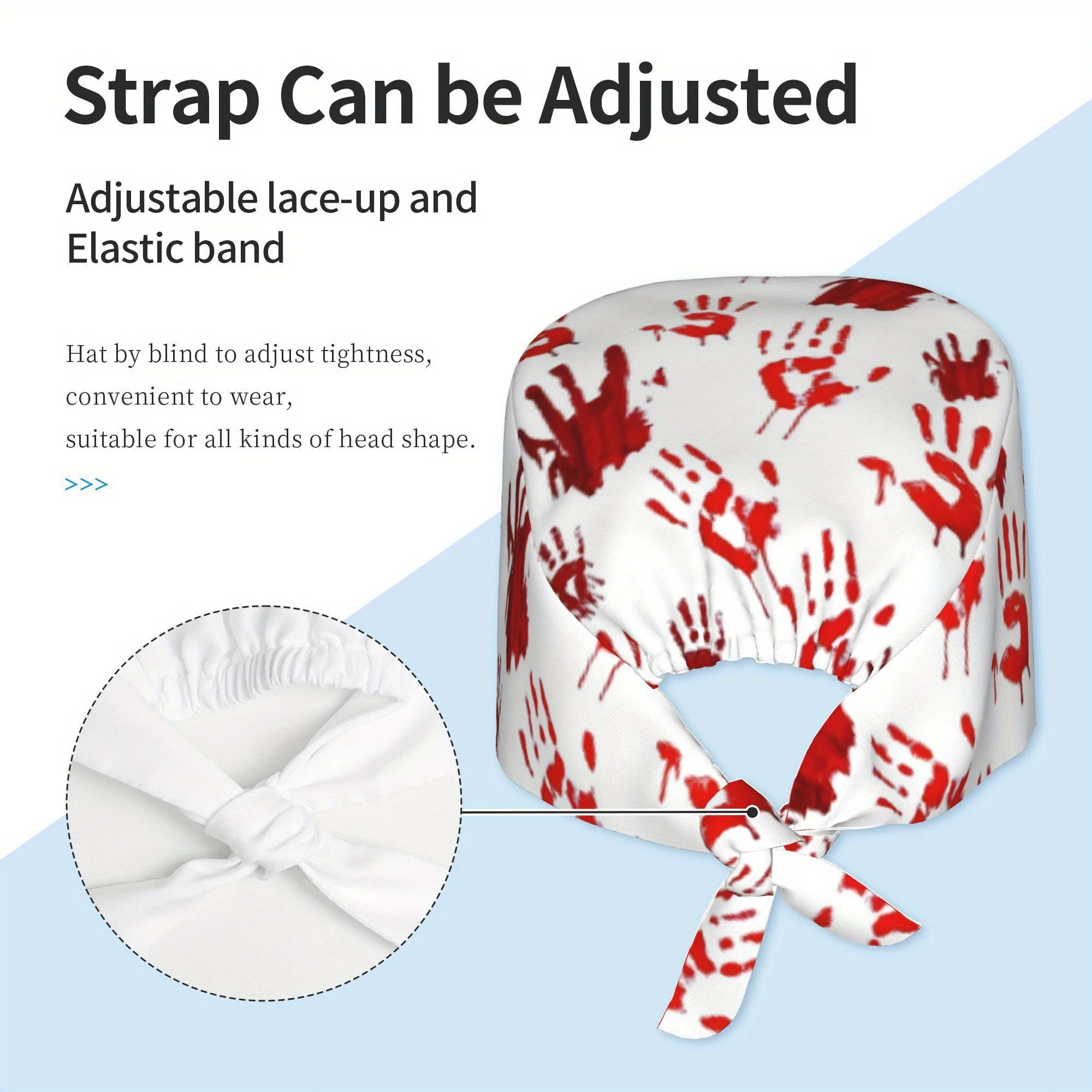 1pc Unisex Adjustable Work Cap with Handprint Design - Lightweight, Dustproof Tie-Back Nurse Hat for Men & Women, Funky Style Ch