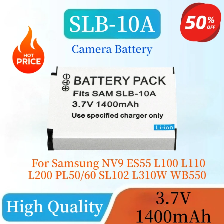 

New 3.7V 1400mAh SLB-10A SLB10A Camera Battery For Samsung NV9 ES55 L100 L110 L200 PL50/60 SL102 L310W WB550 WB500 HZ10W HZ15W