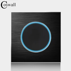 COSWALL Black Aluminum Panel 1/2/3/4 Gang 1/2 Way On / Off Wall Light Switch Large Aperture LED Backlight