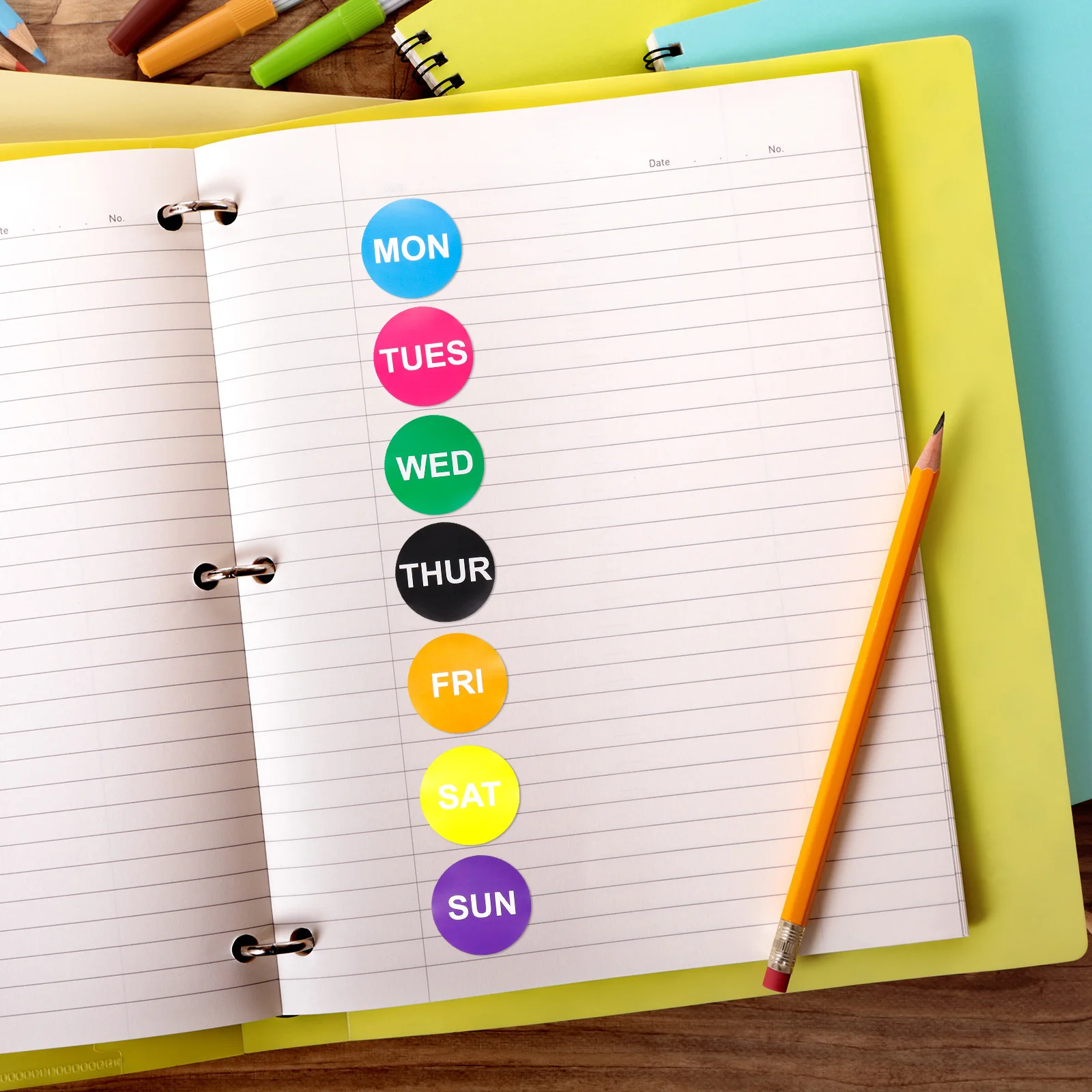 30 Sheets 50mm Color Sticker Round Labels 7 Days of the Week with a Heart Labels Color Coding Sticker for Food Rotation Labels