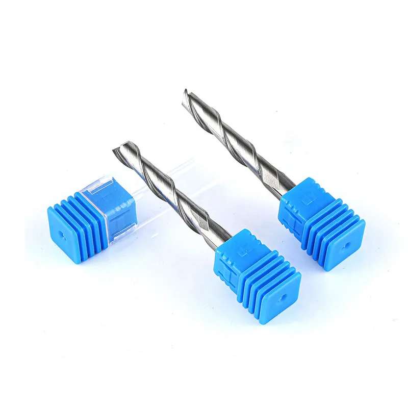10pc 4/6mm Shank 2 Flute Flat Up Cut End Mill Carbide CNC Router Engraving Bit PVC MDF Milling Cutter Spiral Router Bit for Wood