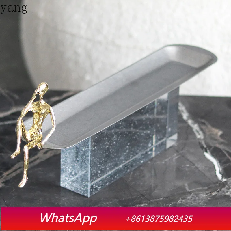 CX creative statuette crystal base long fruit plate ornament sales office exhibition hall hotel candy snack plate ornament