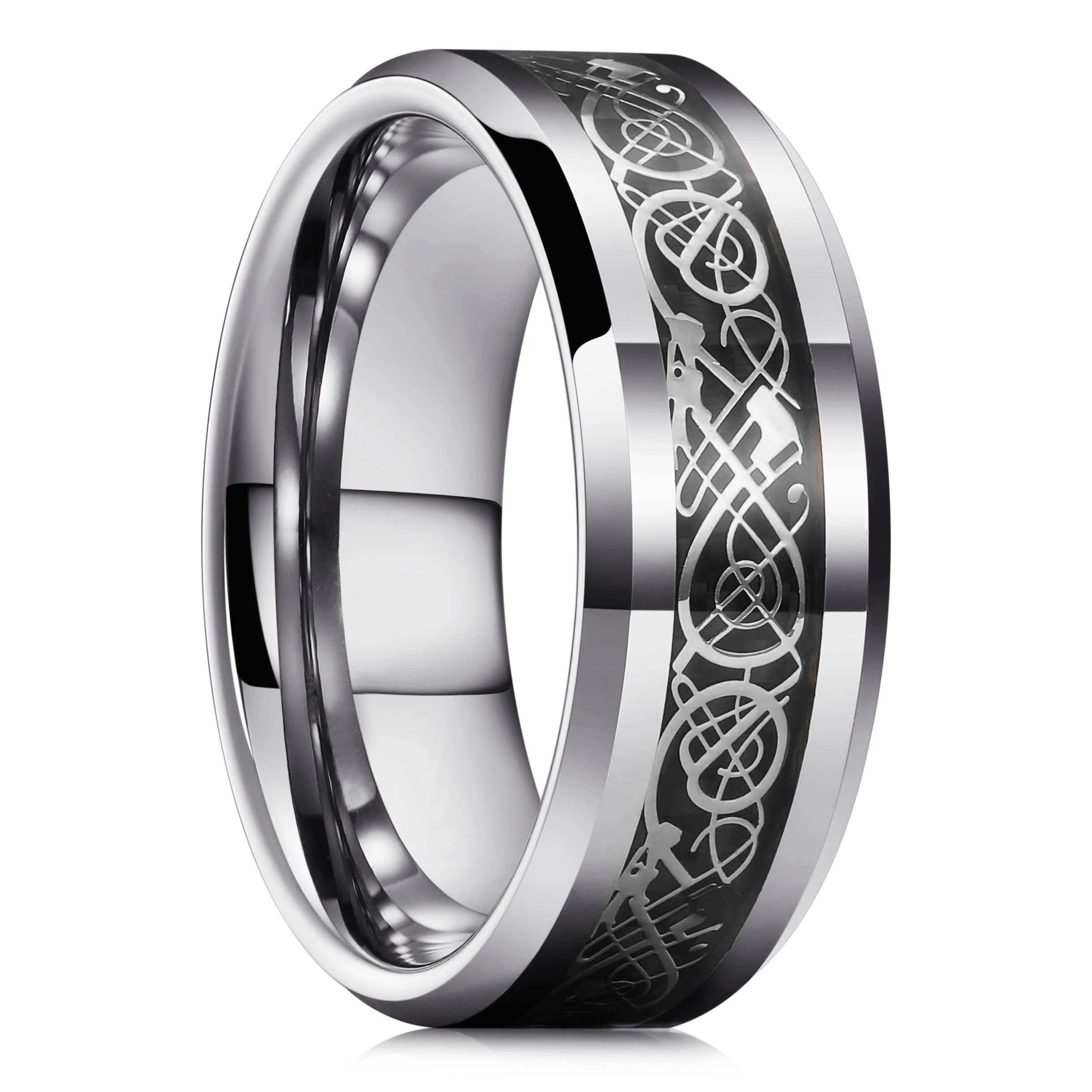 Men's Stainless Steel Celtic Dragon Inlay Ring