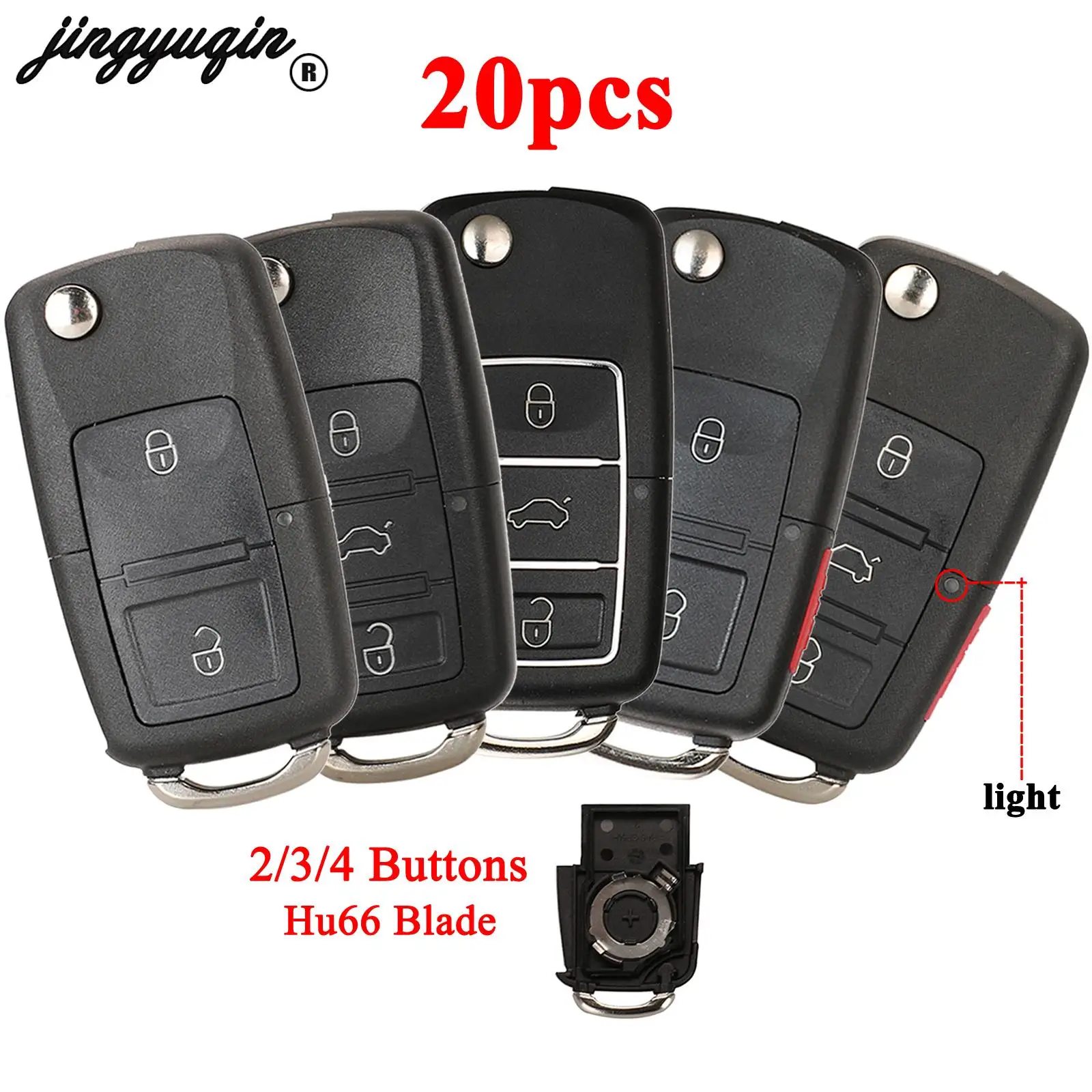 

jingyuqin 20pcs For VW Volkswagen polo Golf MK6 Tiguan Touareg 202AD 202Q Flip Car Remote Key Case Shell Fob 2/3/4 Buttons HU66