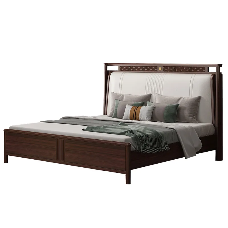 

Ebony solid modern simple 1.8 meters double bed new Chinese style light luxury soft bag wood frame bed