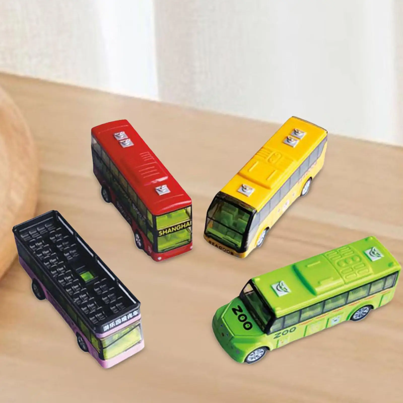 4x Kids Diecast Metal Car Toy Double Decker Toy for 1:64 Scale Reward Gifts