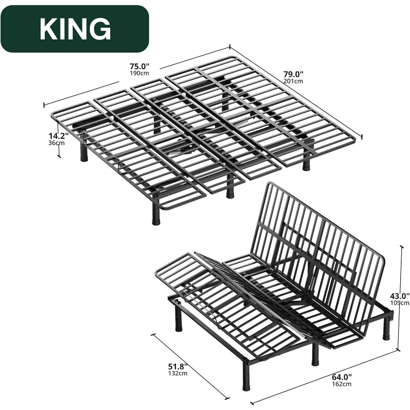 home.King Adjustable Bed Frame with Wireless Remote Head and Foot Incline, Adjustable Leg Heights Bed Base,   Anti-Snore