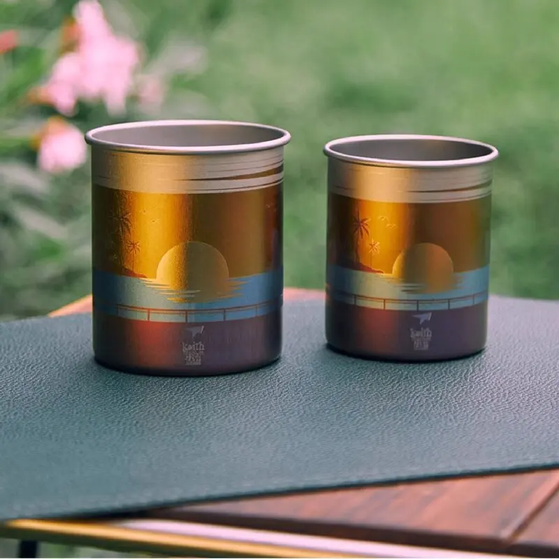 كيث تقنية نحت الأكسدة الجديدة لأكواب التيتانيوم النقي أكواب مياه من التيتانيوم النقي أكواب قابلة للطي غير مطلية للاستخدام الخارجي