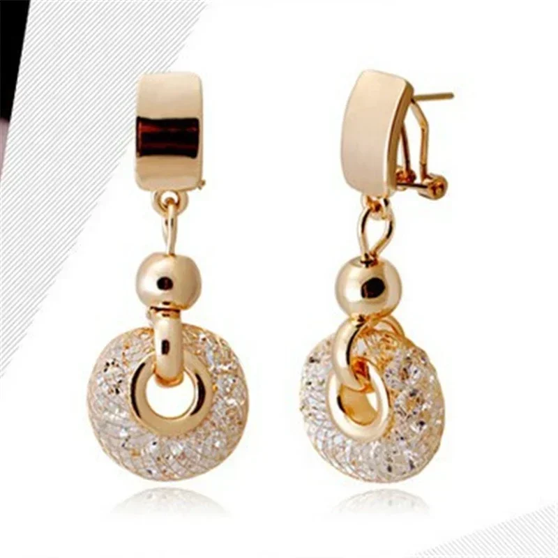 New Luxury 18K Gold-Plated Rose Gold Pendant Earrings Champagne Silk Zircon Crystal Women's Wedding Fashion Jewelry Yie198