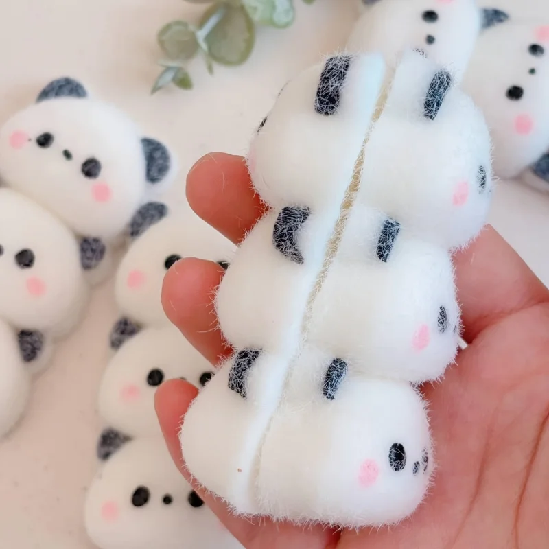 Trois Panda mignon connecté tête à tête, endormi, peluche douce, jouet à presser, couleur blanche, pour Halloween, pâques, cadeau du nouvel an
