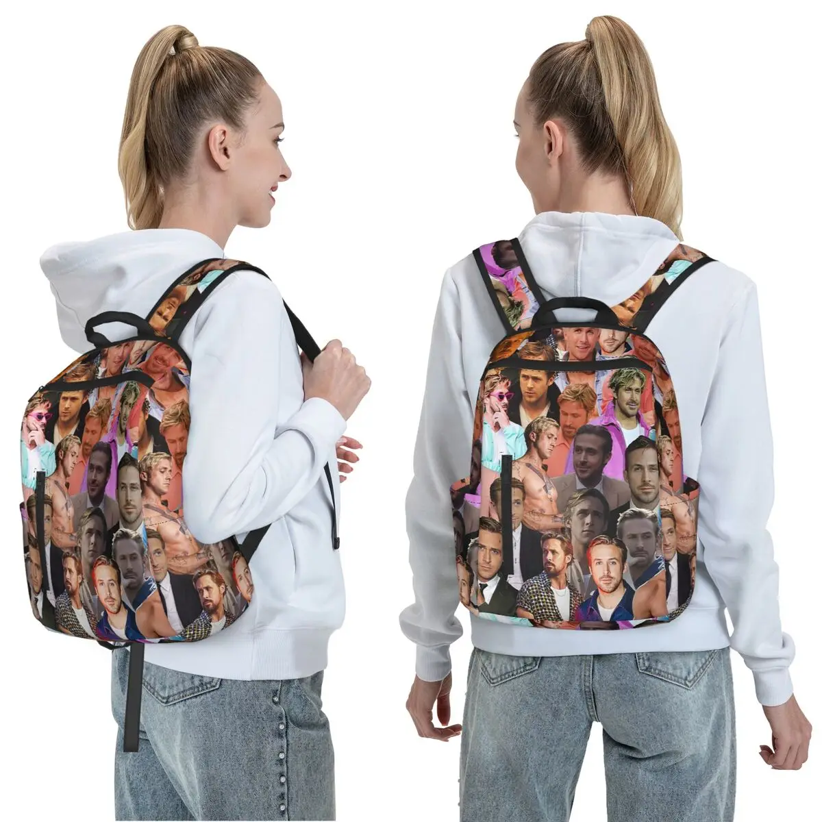 Ryan Gosling Photo Collage Backpack Daypack Large Capacity Boys Girls BookBag School Bag Shoulder Bags for Men Women