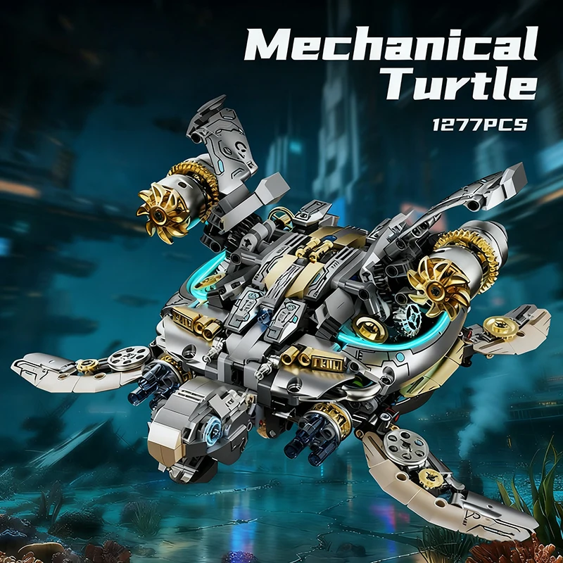 

1277PCS Mechanical Sea Turtle Building Blocks Kit MOC Motorized Aquatic Animal Model Bricks with LED Light Effects Toy Kids Gift