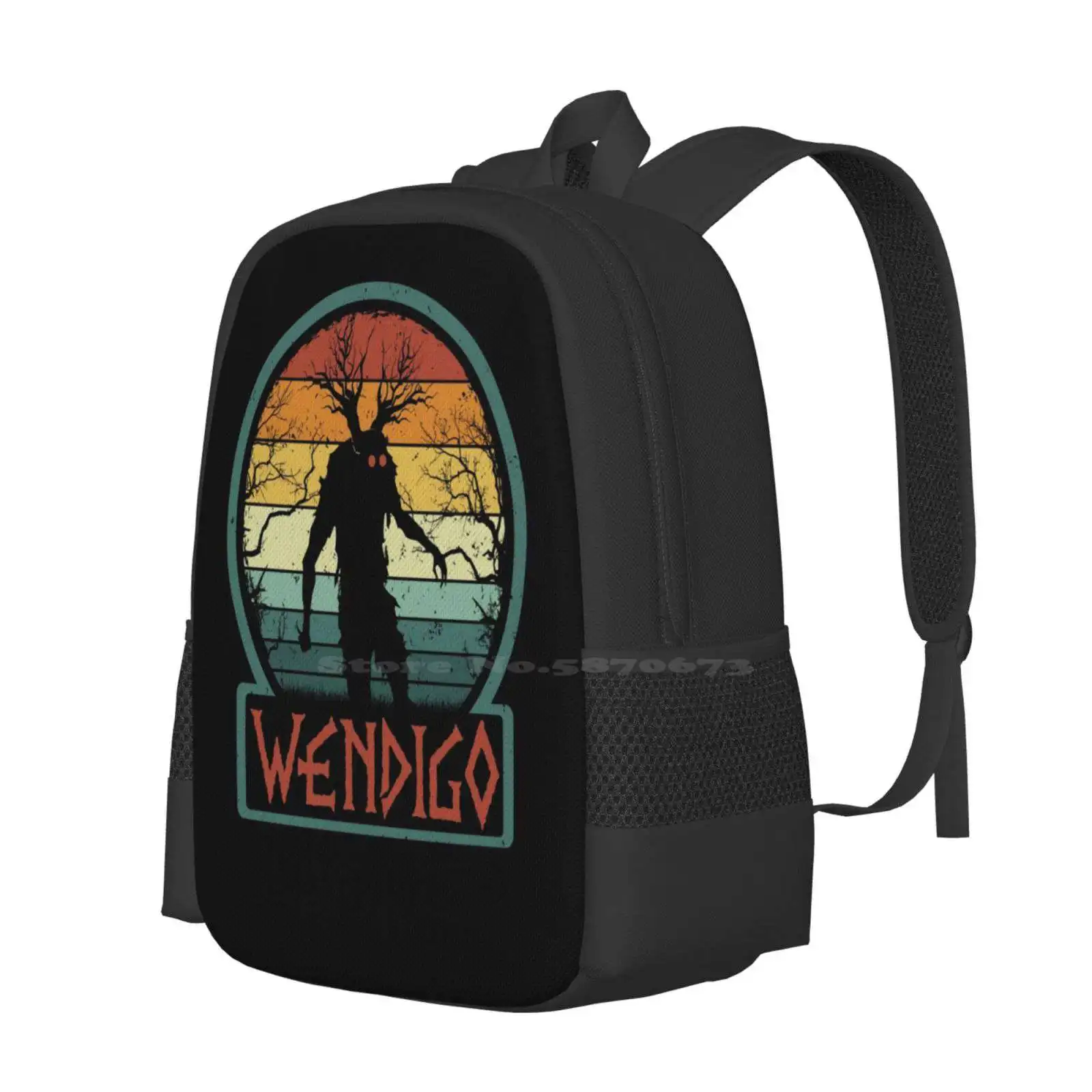 Wendigo - Retro Vintage Algonquian Cryptid Monster Gift Teen College Student Backpack Pattern Design Bags Skinwalker Creature