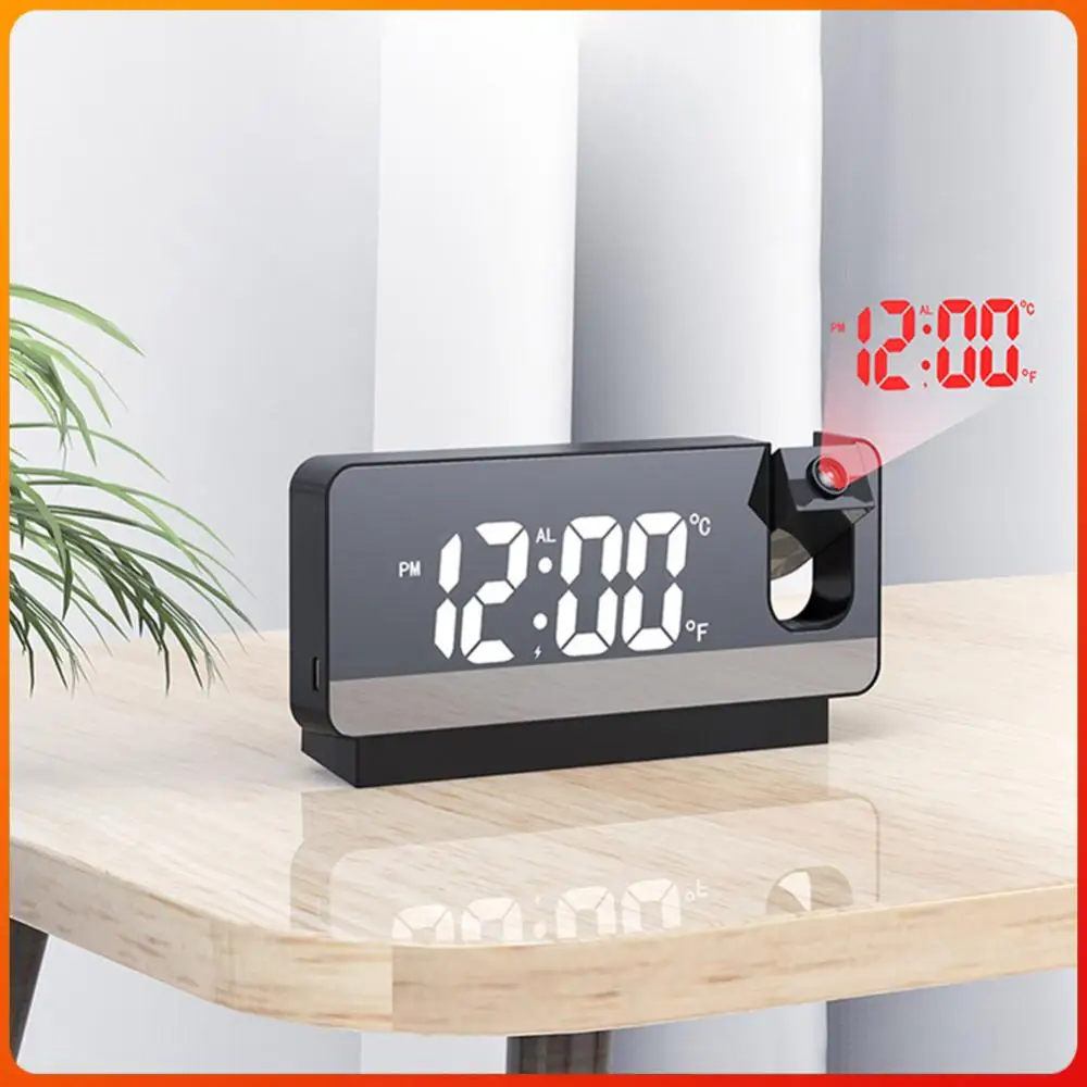 Digital Alarm Clock 180° Projector on Ceiling Projector Bedside Alarm Clock LED Display USB Charging for Students Office Worker