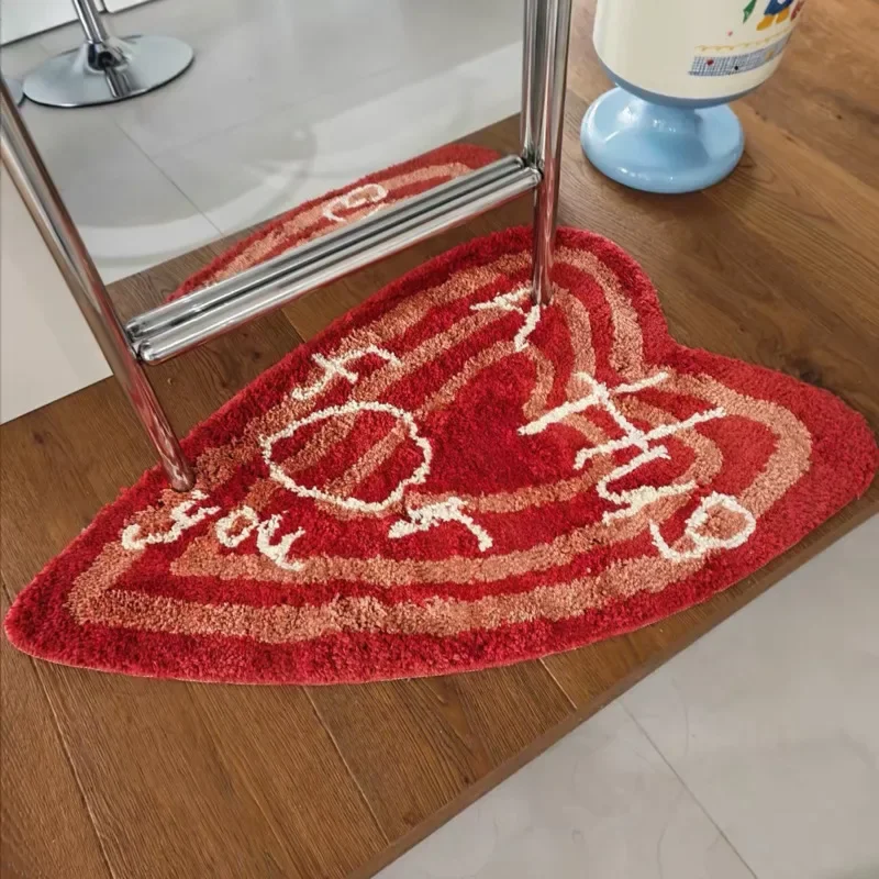 50x80cm Heart Shaped Rug Plush Carpet Non Slip Floor Mat Cute Bedroom Living Room Balcony Wedding Room Door Mat Home Decoration