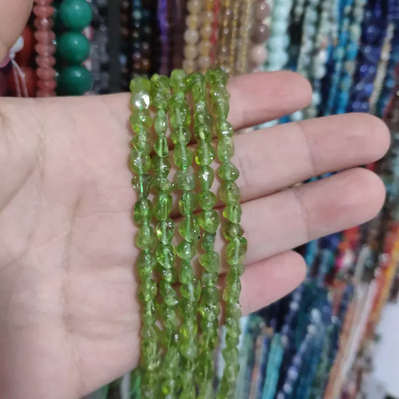 Natural Green Olivines Stone Loose Beads Irregular Shape DIY Jewellery Making Accessories 37cm wk477