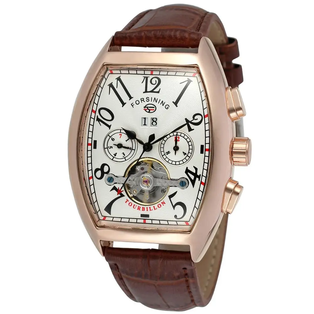 

Luxury Brand Leisure Men Watch Automatic Self Wind Date Tourbillion Brown Genuine Leather Band Wrist Watch Male Clock Nice Gift