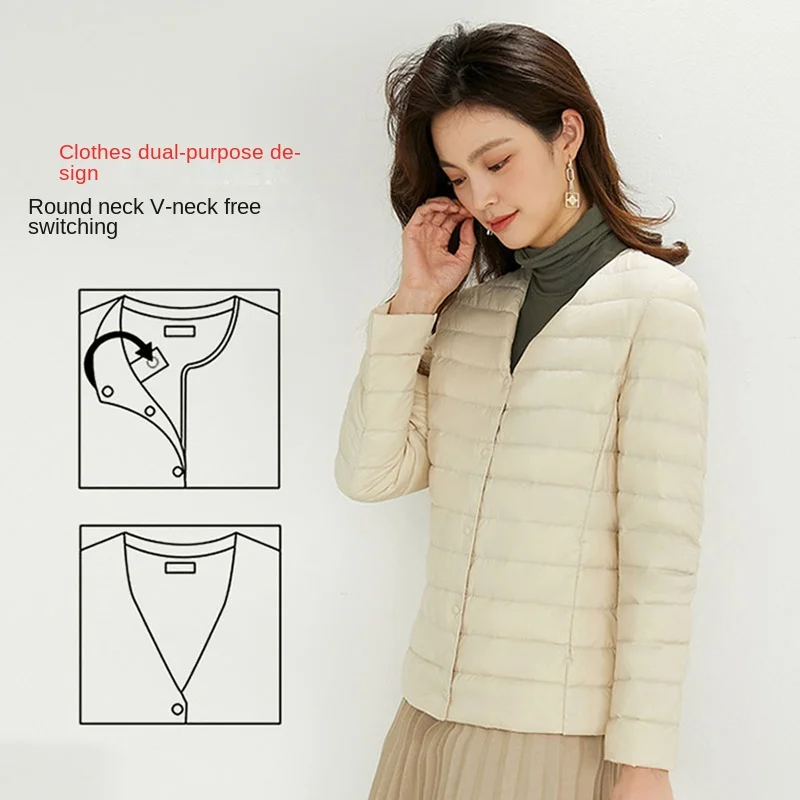 Women Lightweight Down Jacket 2023 Autumn Winter Slim Round Neck Warm Puffer Jackets Coat Female 90% White Duck Down Outerwear