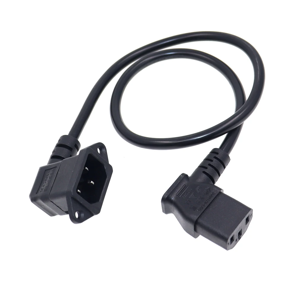 IEC320 C14 to C13 Extension cord,C14 with screw holes Right Angled and C13 Short, 60cm lenght, H05VV-F 3G 0.75MM