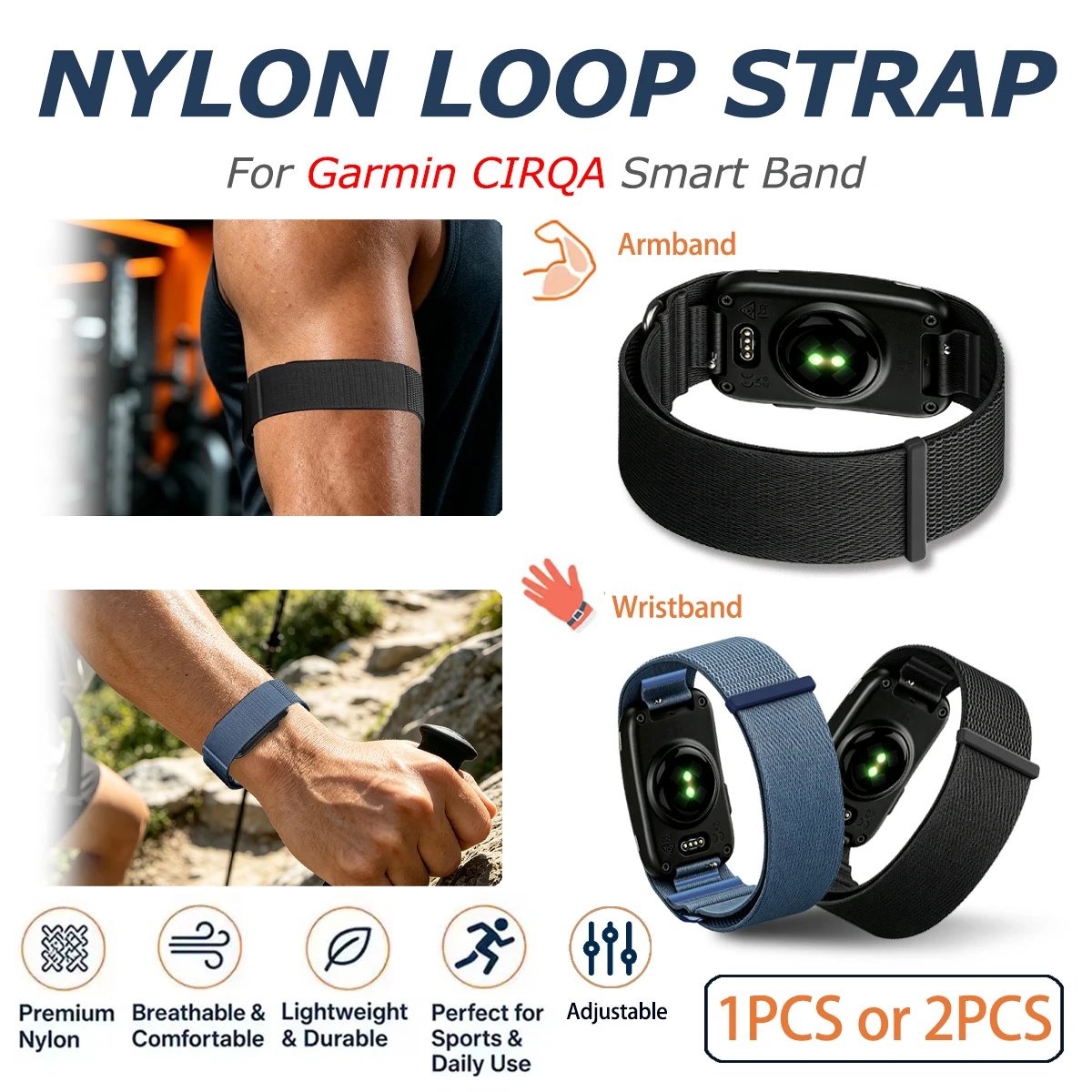 Premium Nylon Weave Bicep/Wrist Strap for Garmin CIRQA Smart Band Fitness Tracker Band for Garmin CIRQA Smart Band Accessories